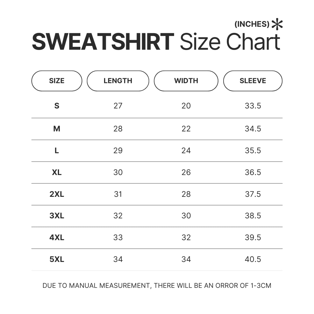 Sweatshirt Size Chart - Ishura Shop